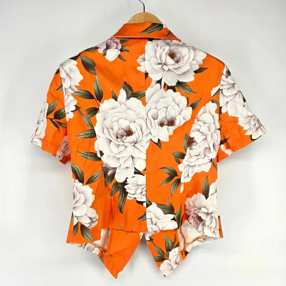 Skirt Set Womens Large Orange Floral Blazer Top Maxi Skirt 2 Piece Set